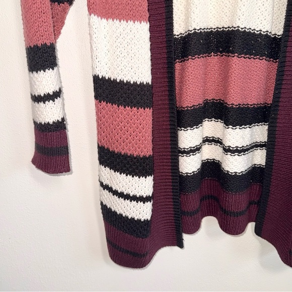 Express Oversized Cardigan Maroon Cream Multi Colorblock Knit Small Women’s - Picture 5 of 10